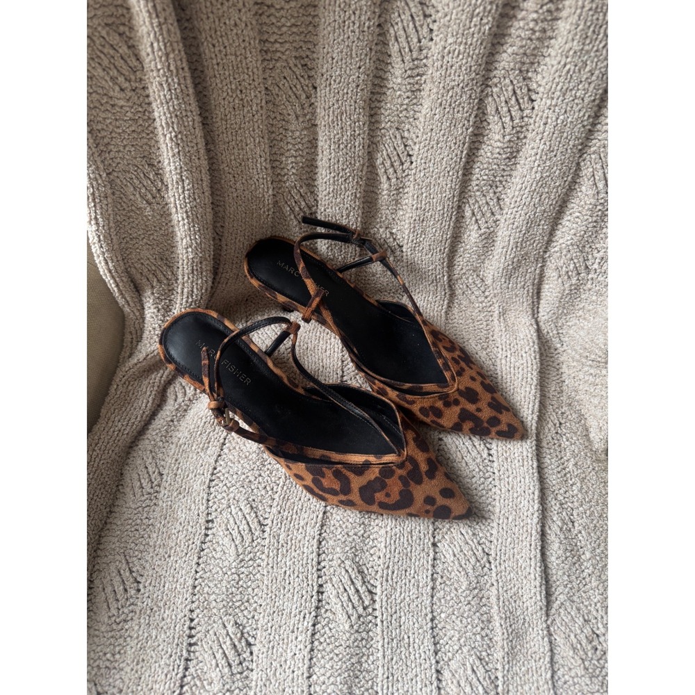 Marc Fisher Leopard Print Slingback Pumps Pointed Toe Stiletto Heels Brown 8.5M
